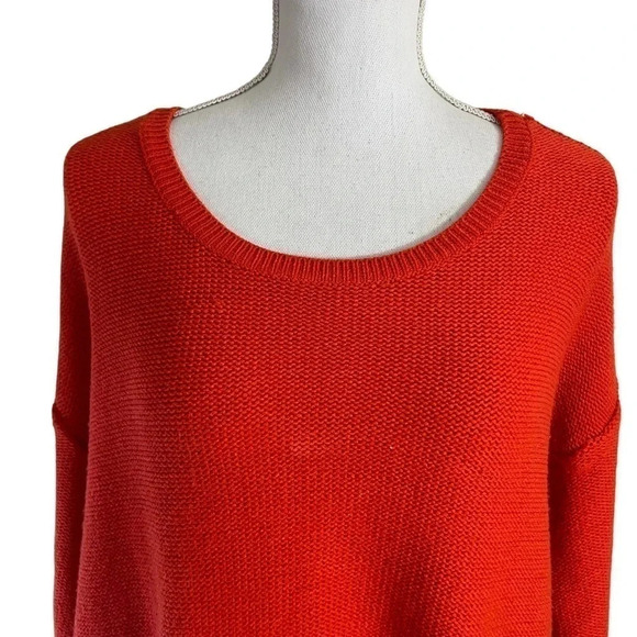 H&M Divided Cropped Bright Orange Sweater Size 8 Long Sleeves Pullover Knit Top - Picture 4 of 7